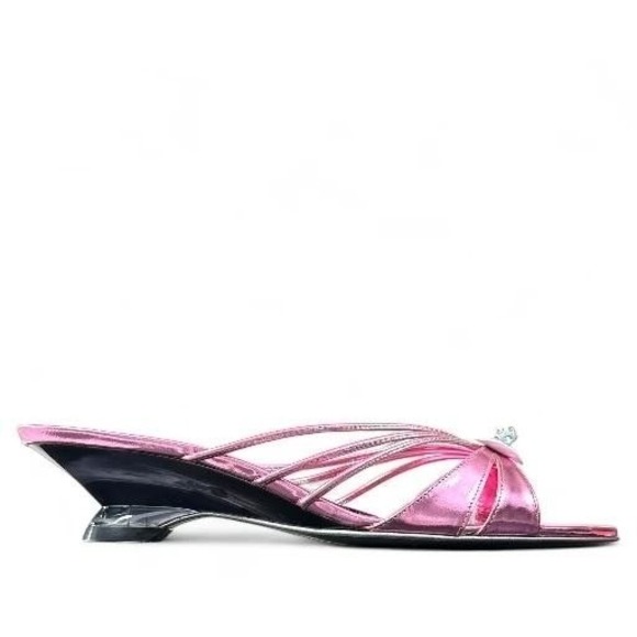 Michel Perry Laminato Rosa EU 38/US‎ 8 Sandals Designer Made in Italy Pink  NIB - Picture 2 of 5